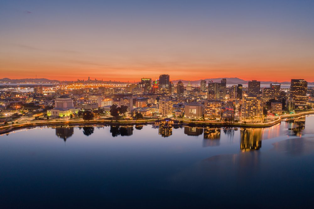 Oakland skyline during Sunset