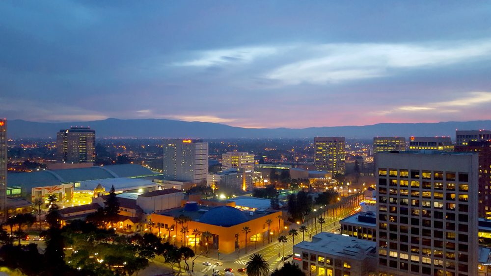 San Jose downtown skyline at sunset