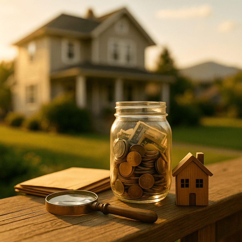 Sunlit family home with overflowing savings jar illustrating probate funding option versus forced property sale