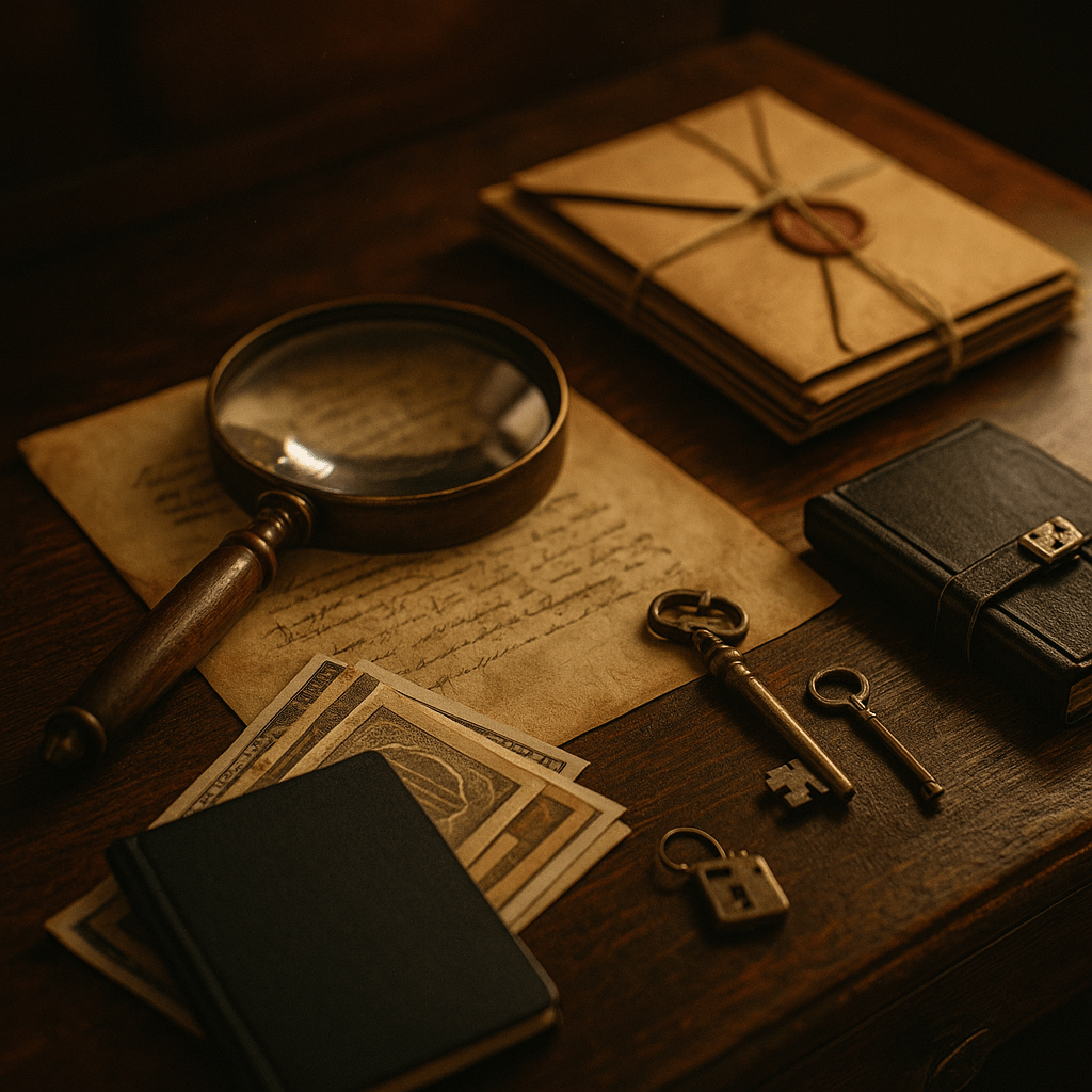 Magnifying glass and confidential documents concept image for probate fraud investigation and inheritance protection