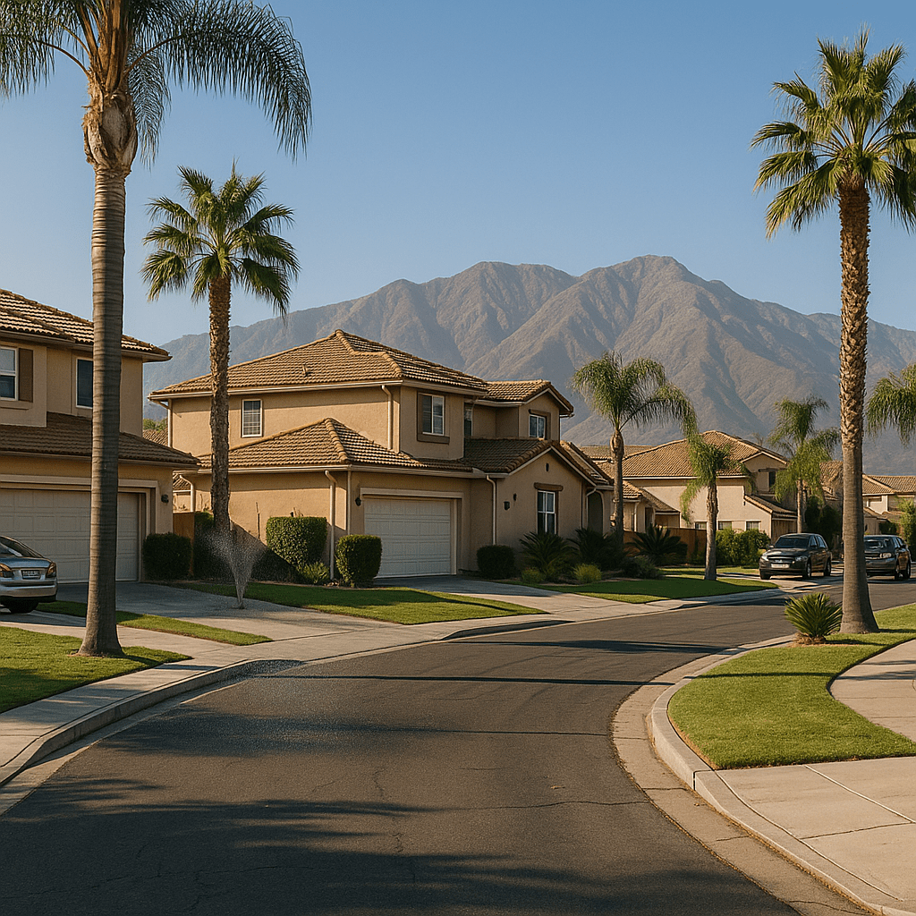 Suburban homes depicting inheritance advances in Ontario with mountain backdrop