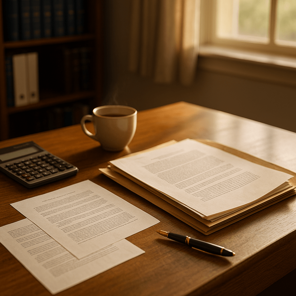 Organized estate paperwork and documents for inheritance advance application