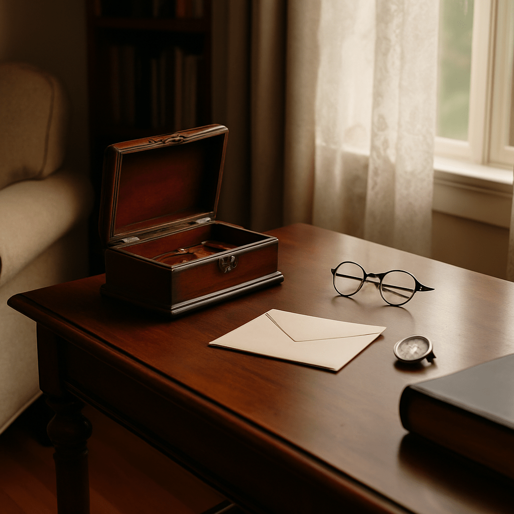 Inheritance keepsakes and documents symbolizing being named in a will