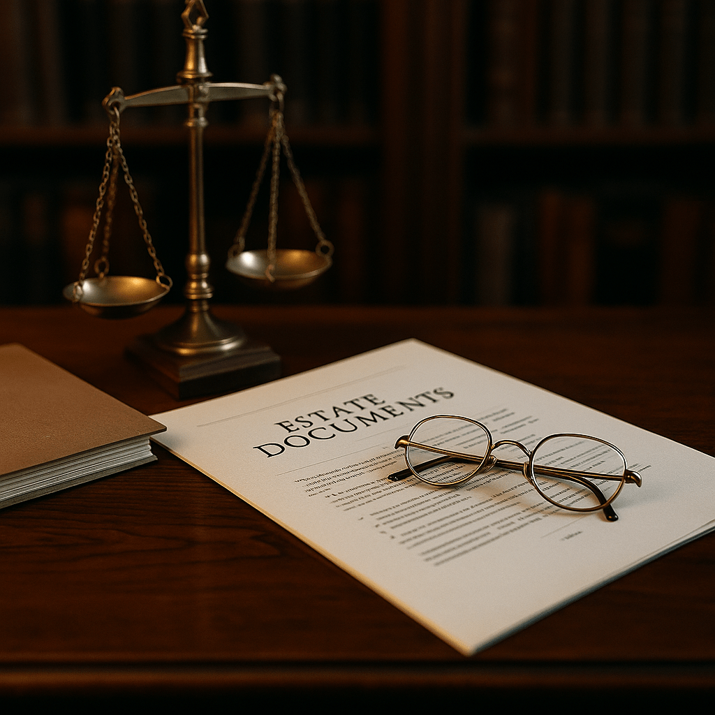 Estate documents and legal desk representing eligibility for inheritance advance requirements