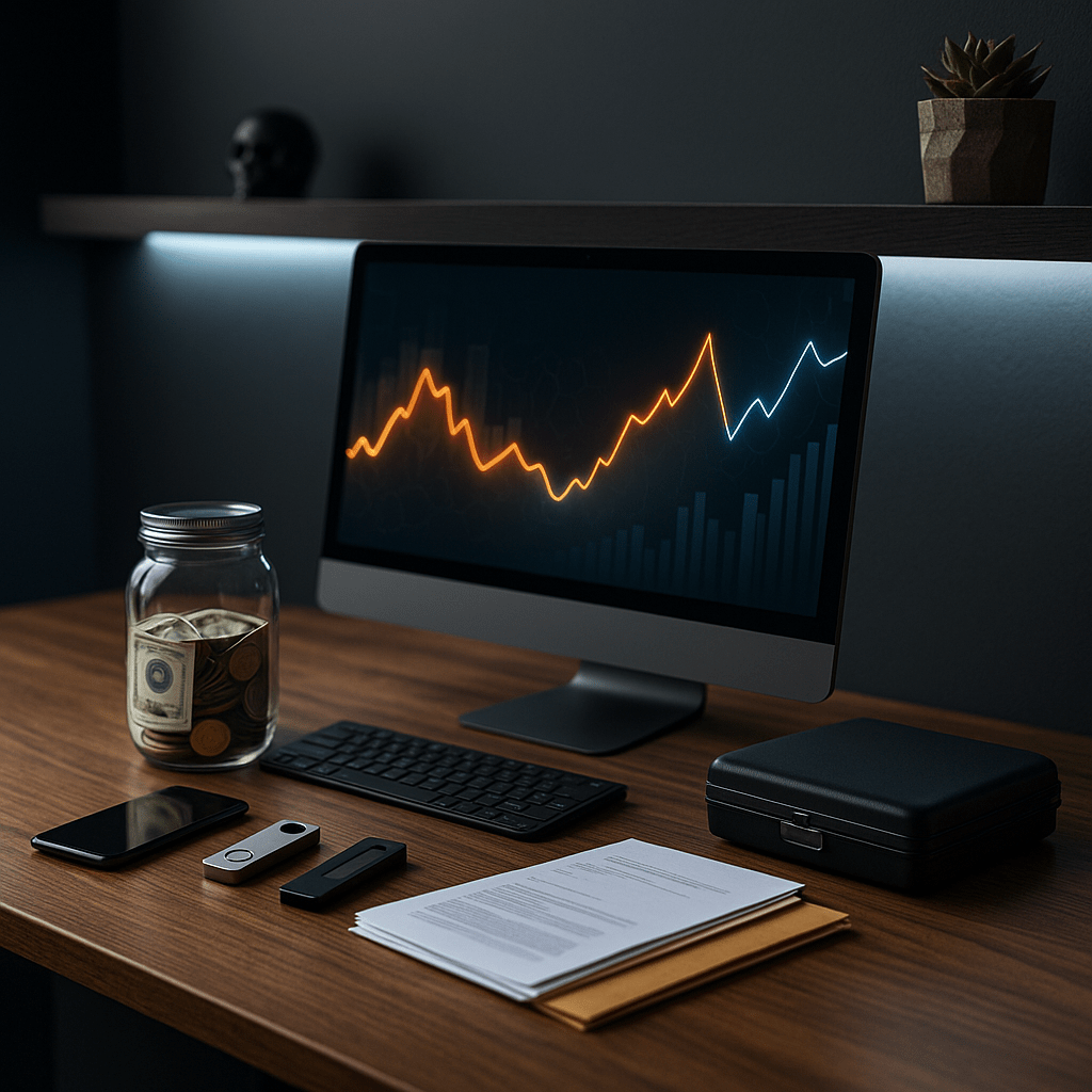 Workspace representing inheritance advances for cryptocurrency, NFTs, and online business assets