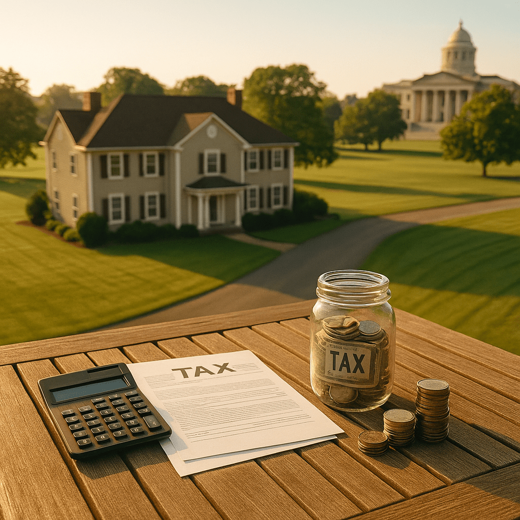 Estate house and financial documents representing inheritance advances for paying estate taxes on time